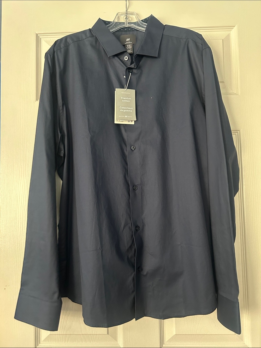 H&M Men’s Dress Shirt premium cotton in Navy size XXL NWT